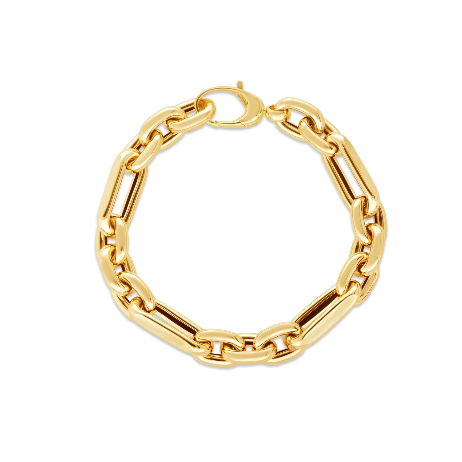 14k Yellow Gold Italian Alternating Paperclip Oval Links Bracelet (9.30 mm) by Bids.com