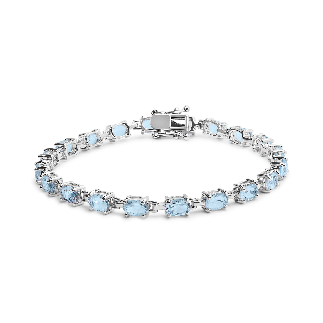 .925 Sterling Silver 11.0 Cttw Oval Shaped Created Light Blue Topaz Link Bracelet - 7 inch - DestGlow