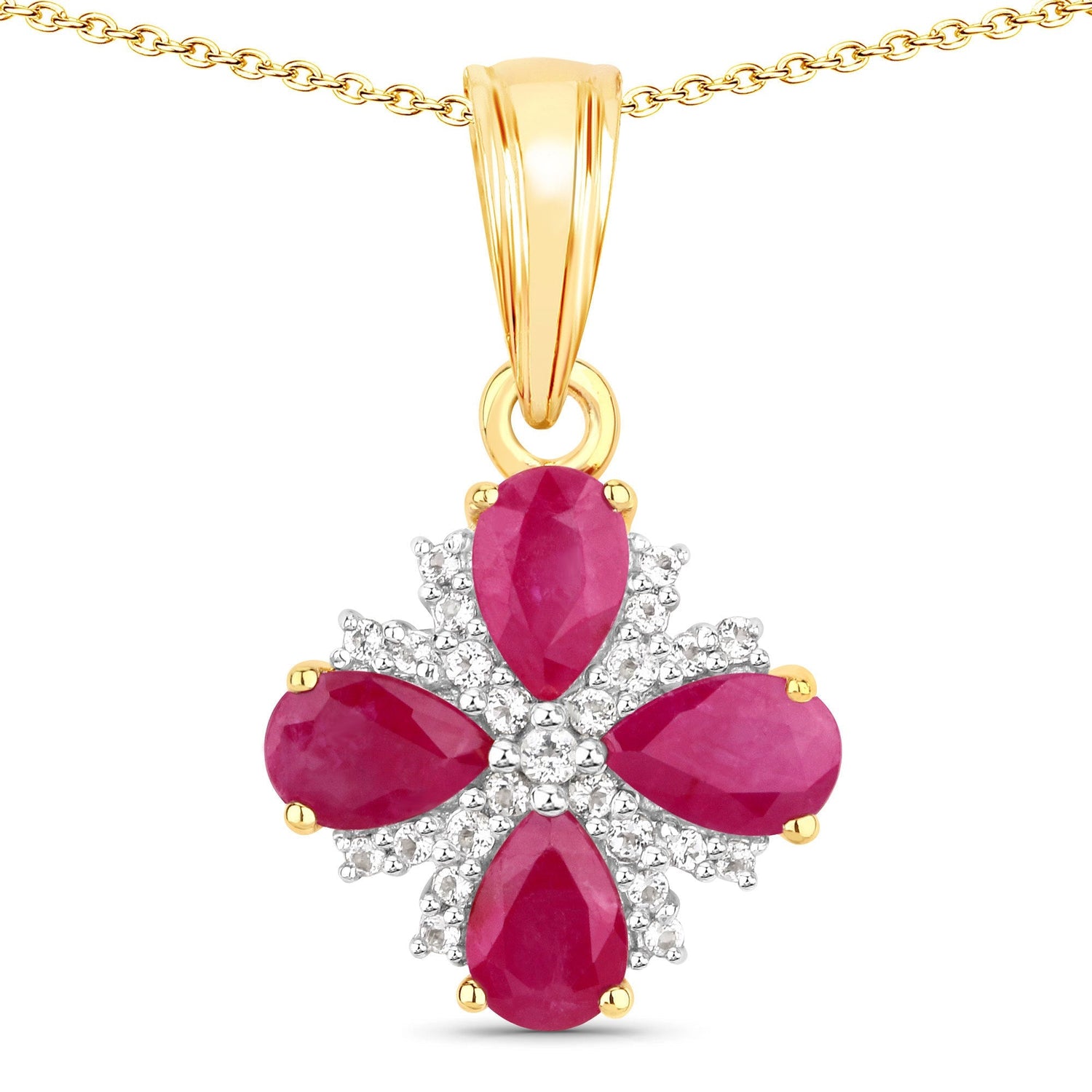 1.79 Carat Genuine Johnson Ruby and White Topaz .925 Sterling Silver Pendant  DestGlow