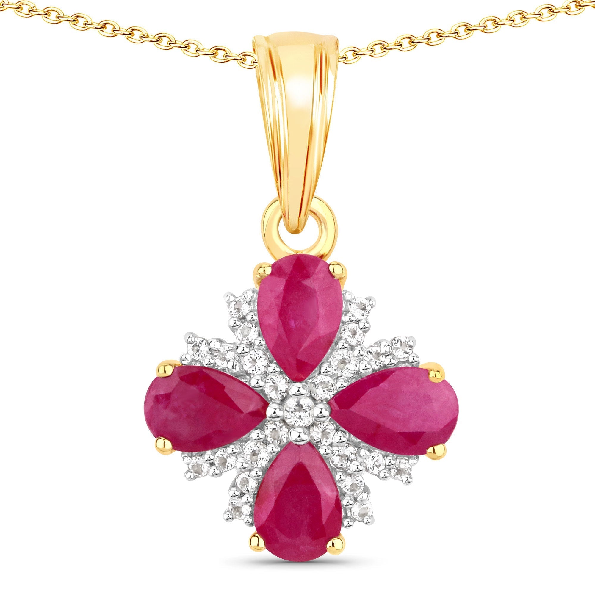 1.79 Carat Genuine Johnson Ruby and White Topaz .925 Sterling Silver Pendant  DestGlow