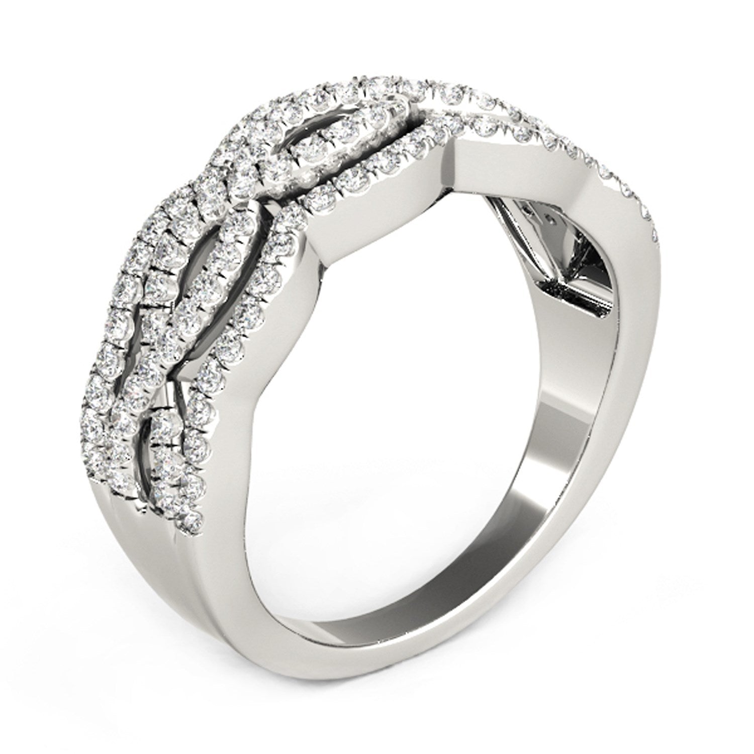 Diamond Studded Ring with Four Curves in 14k White Gold (5/8 cttw) by Bids.com