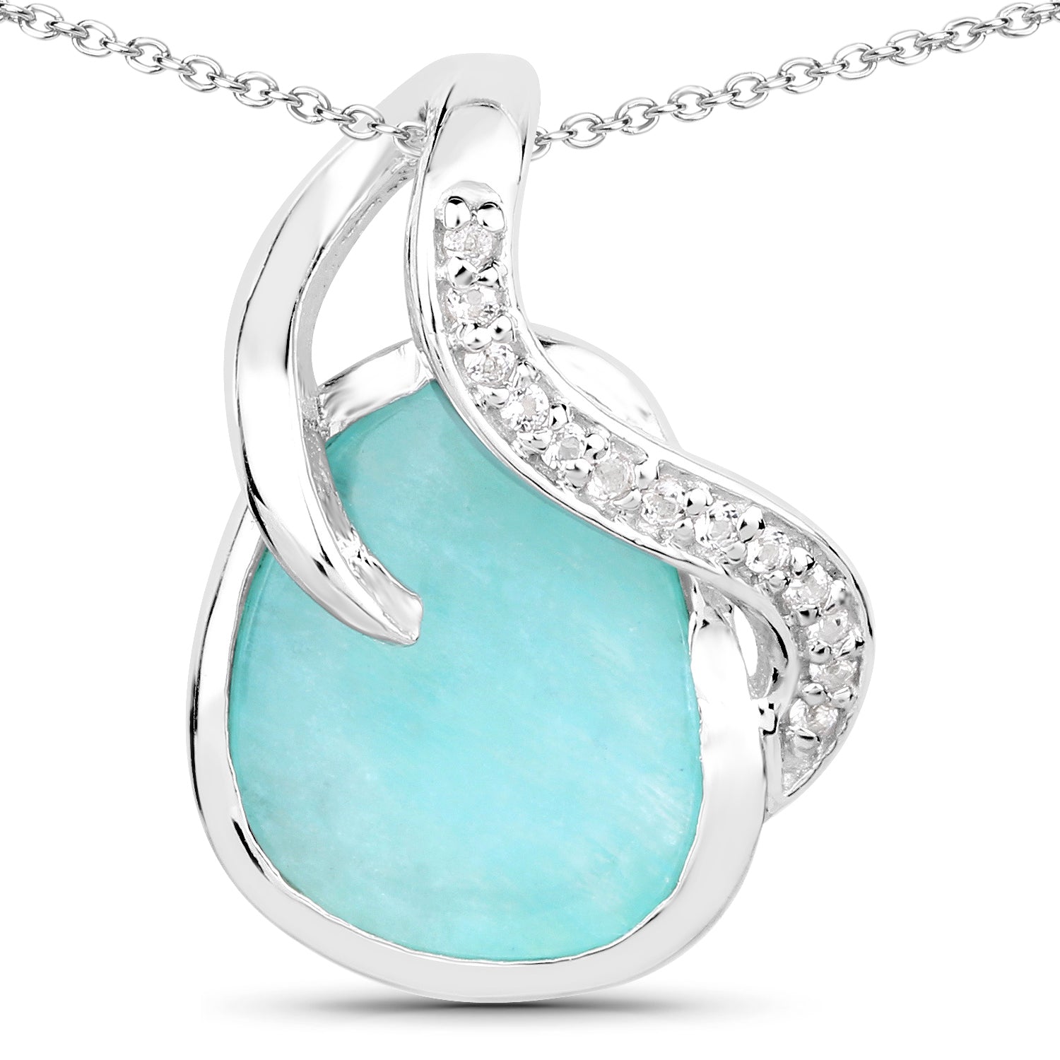 2.58 Carat Genuine Amazonite and White Topaz .925 Sterling Silver Pendant by Bids.com
