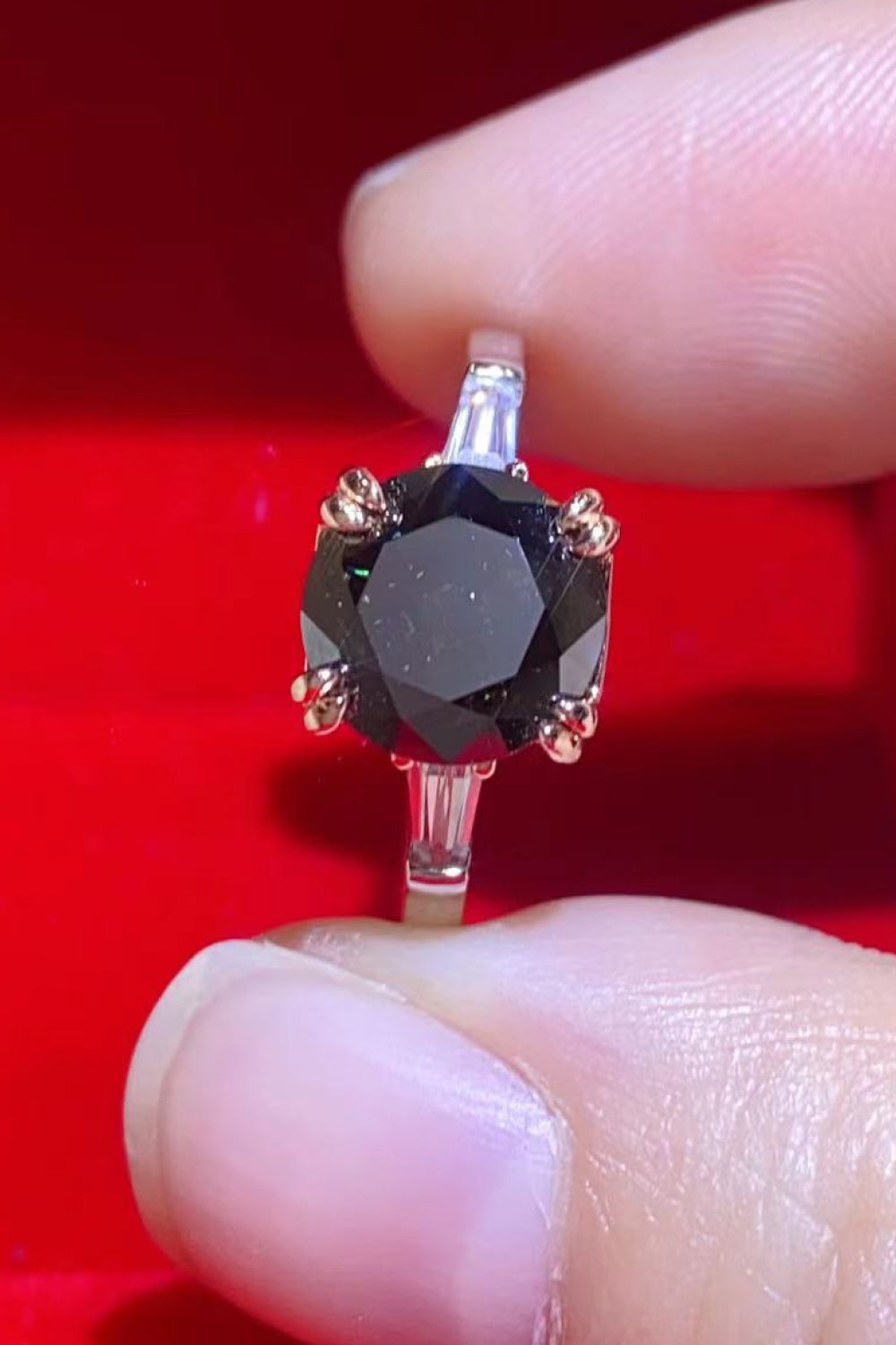 2 Carat Black Black Brilliant Round Cut Sparkala™ Platinum-Plated Ring - DestGlow