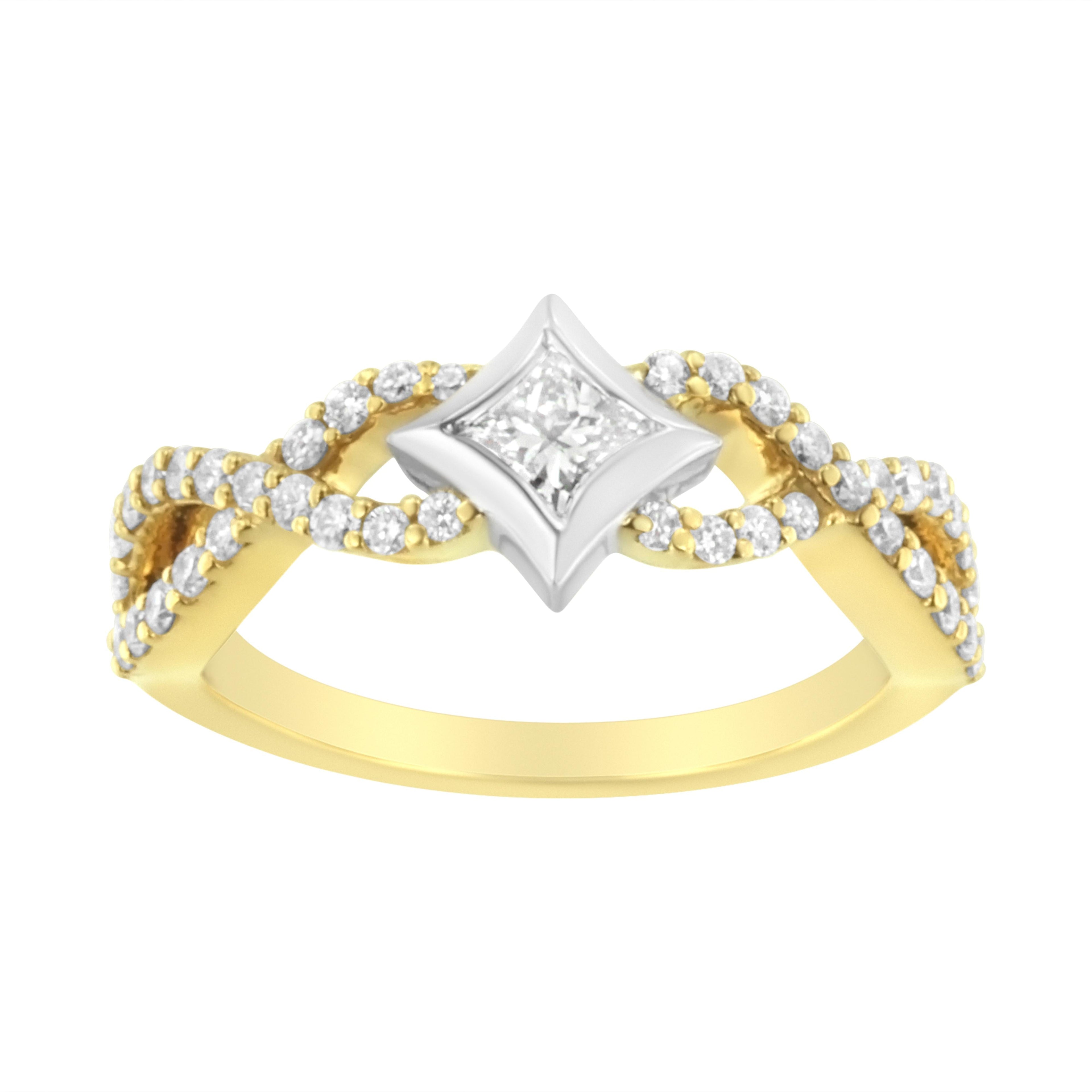 10K Two Tone Color 5/8 Cttw Diamond Kite and Twist Shank Ring (H-I Color,SI2-I1 Clarity) by Bids.com