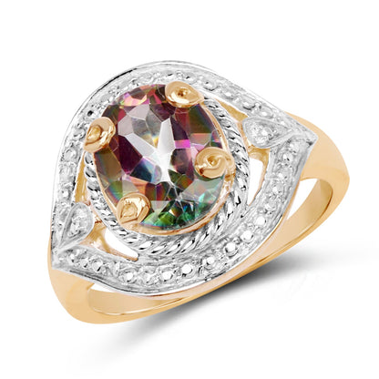 14K Yellow Gold Plated 3.15 Carat Genuine Quartz Mystic .925 Sterling Silver Ring by Bids.com