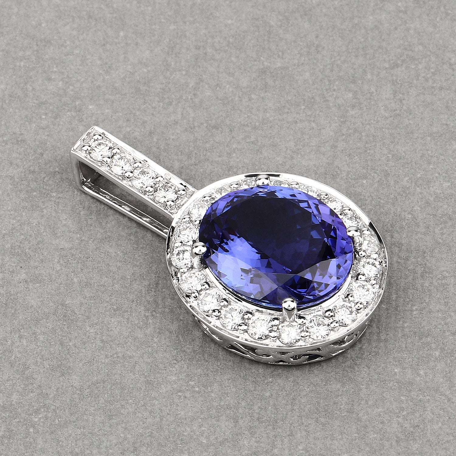 10.15 Carat Genuine Tanzanite and White Diamond 18K White Gold Pendant by Bids.com