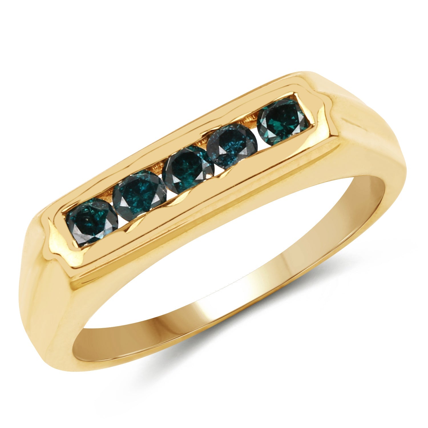 14K Yellow Gold Plated 0.50 Carat Genuine Blue Diamond .925 Sterling Silver Ring by Bids.com