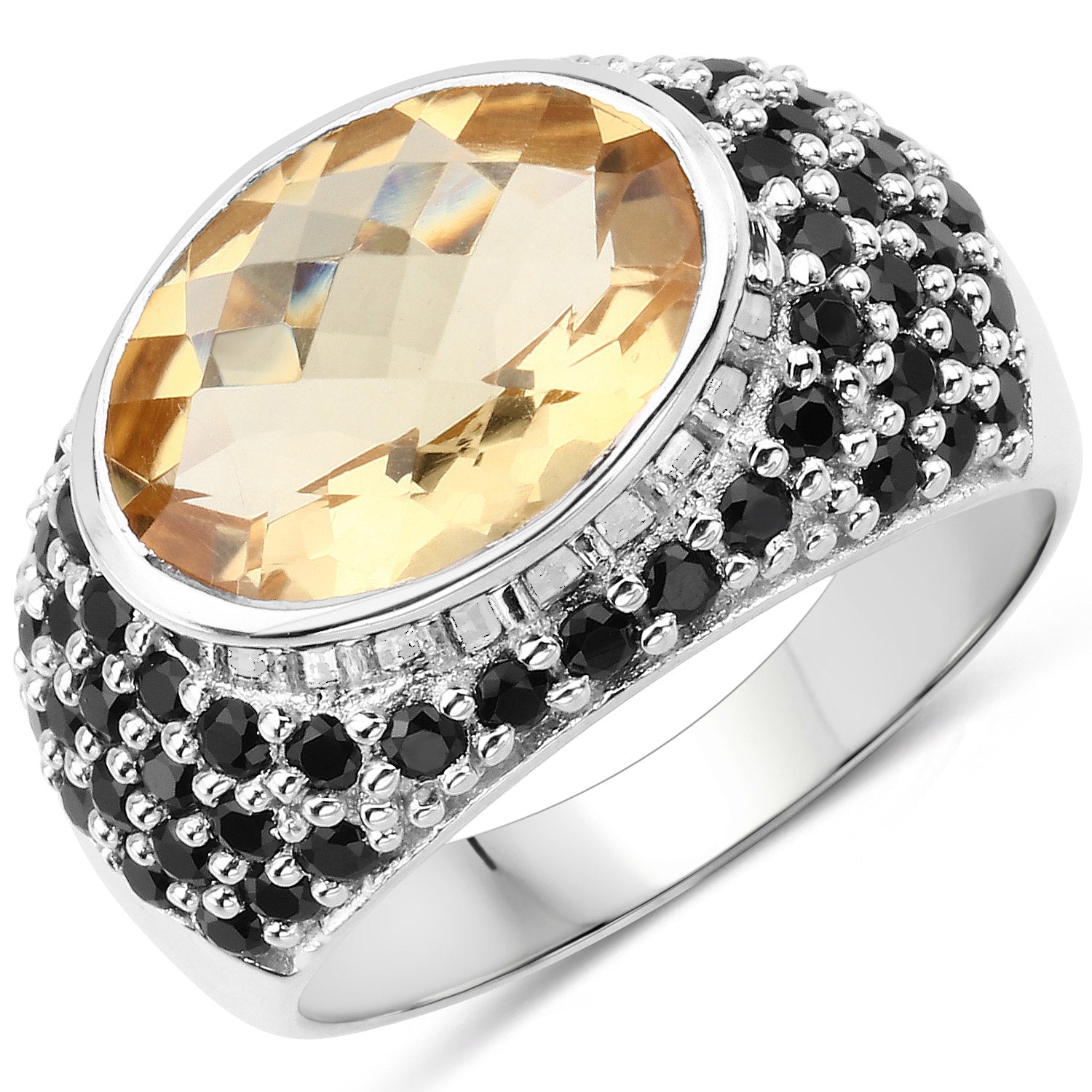 6.76 Carat Genuine Citrine and Black Spinel .925 Sterling Silver Ring by Bids.com