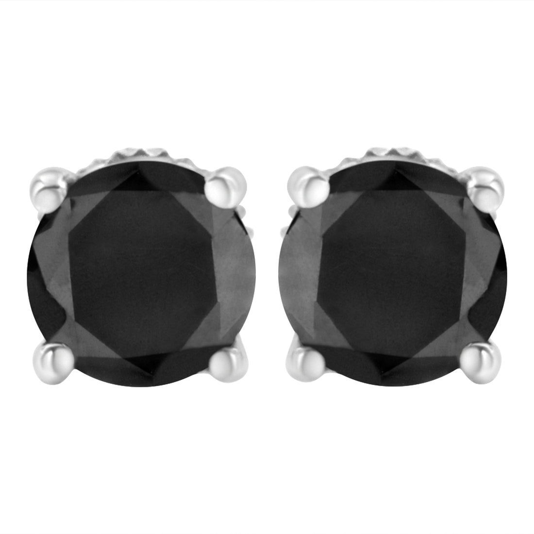 14K White Gold 2.00 Cttw Round Brilliant-Cut Black Diamond Classic 4-Prong Stud Earrings with Screw Backs (Fancy Color-Enhanced, I2-I3 Clarity) by Bids.com