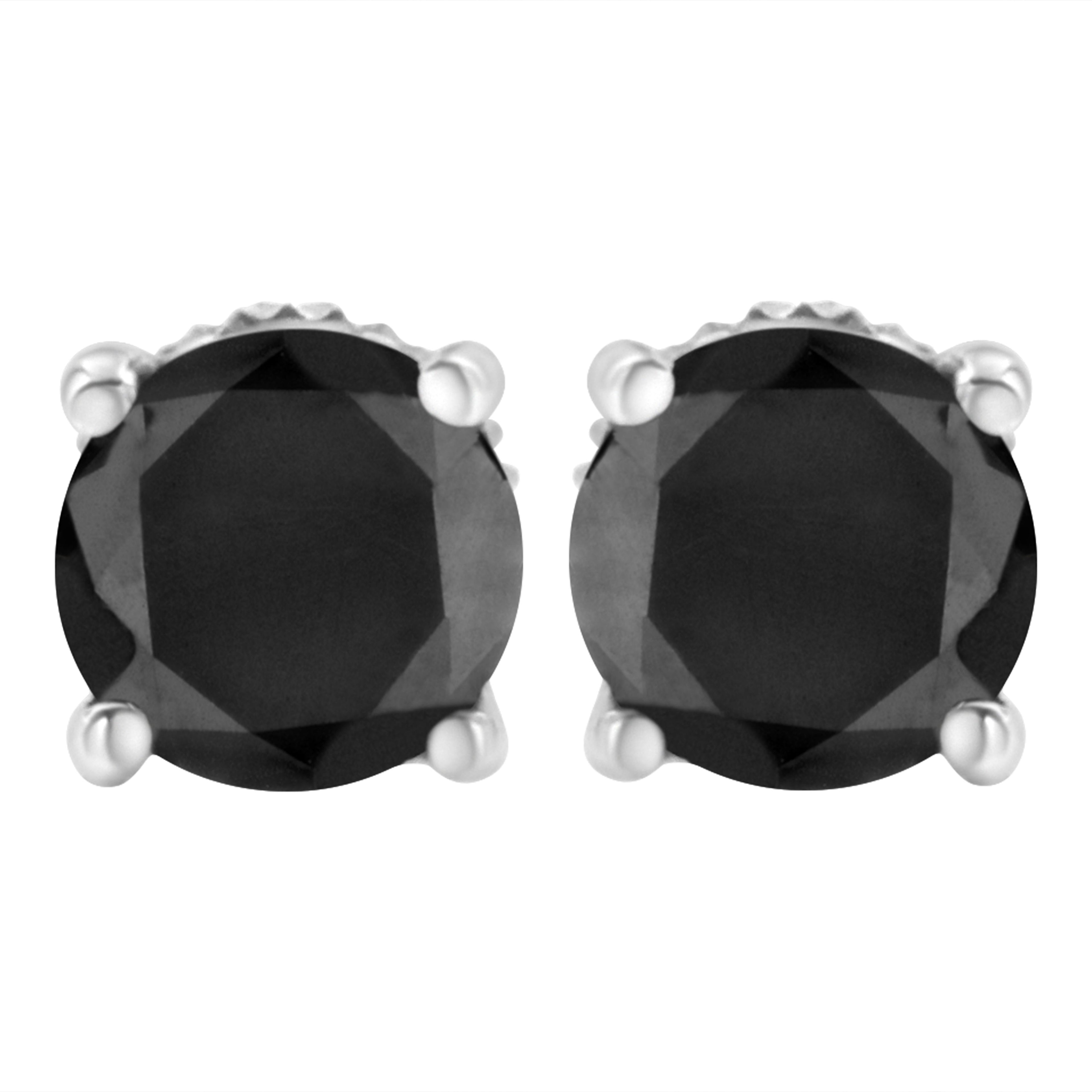 14K White Gold 2.00 Cttw Round Brilliant-Cut Black Diamond Classic 4-Prong Stud Earrings with Screw Backs (Fancy Color-Enhanced, I2-I3 Clarity) by Bids.com