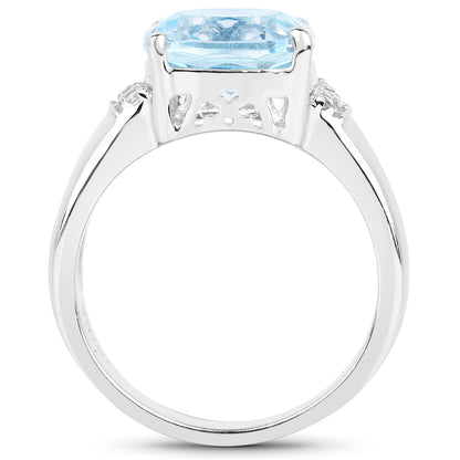 4.58 Carat Genuine Blue Topaz and White Topaz .925 Sterling Silver Ring by Bids.com