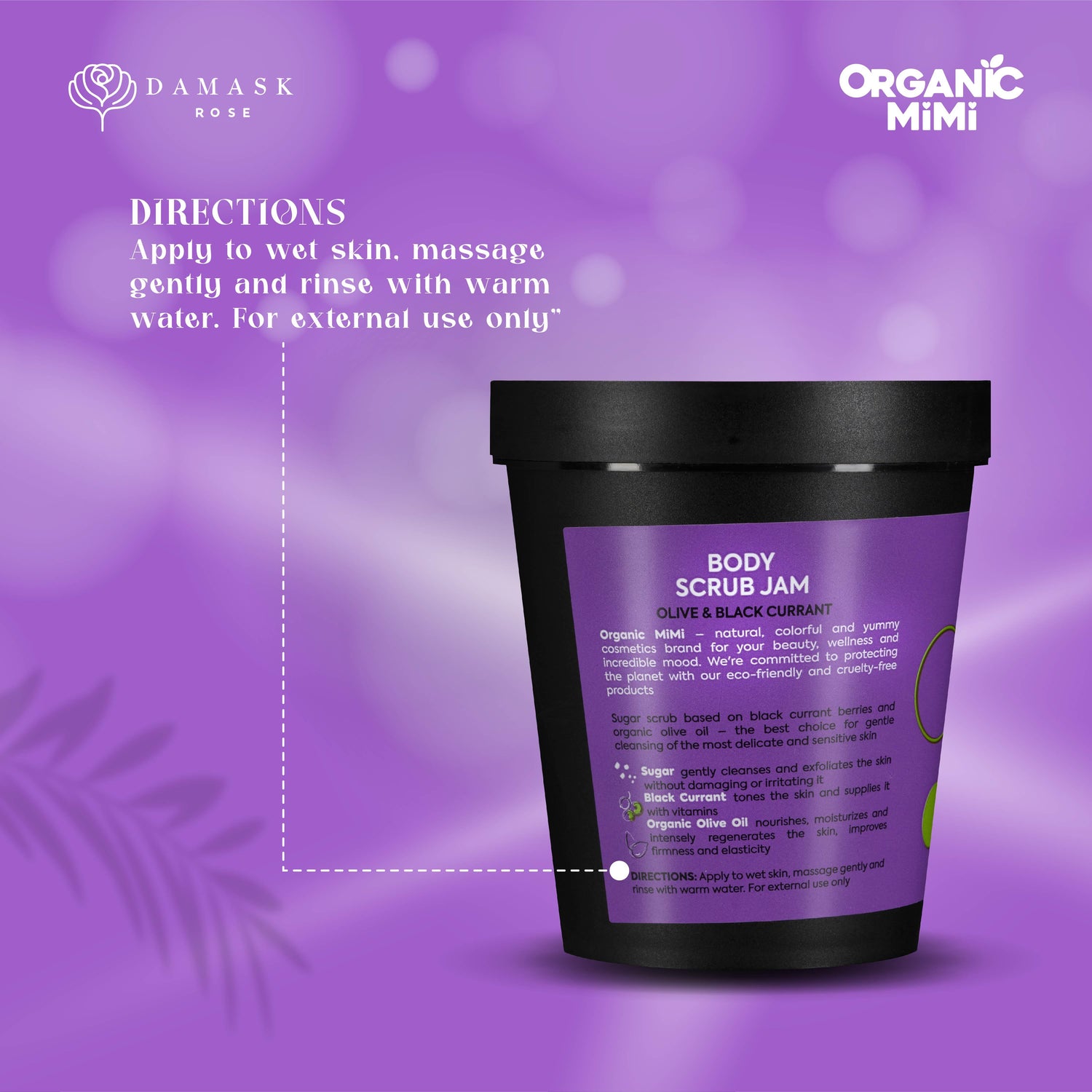 Organic Mimi, Body Scrub Jam Olive &amp; Black Currant, 250 g by Damask Rose