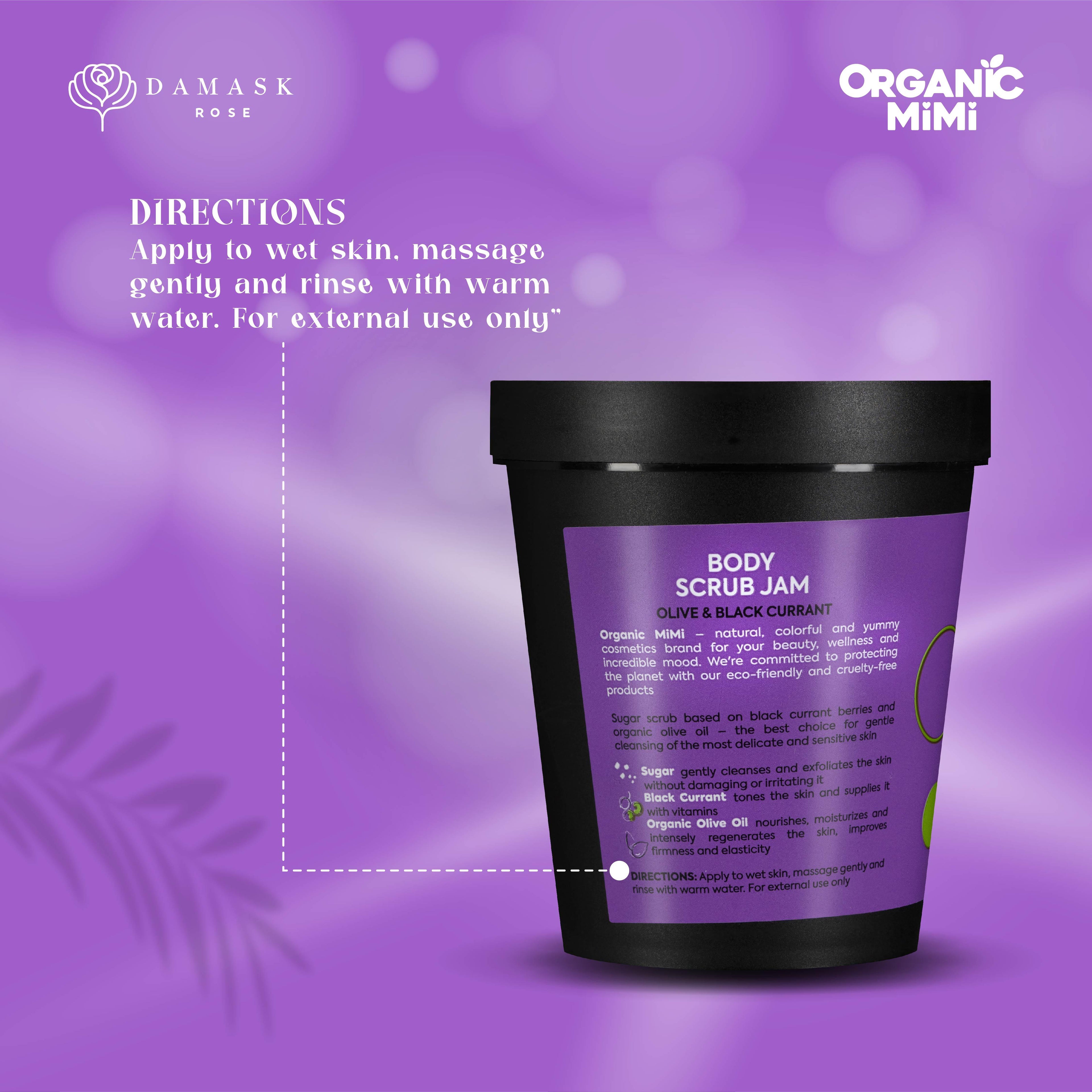 Organic Mimi, Body Scrub Jam Olive &amp; Black Currant, 250 g by Damask Rose