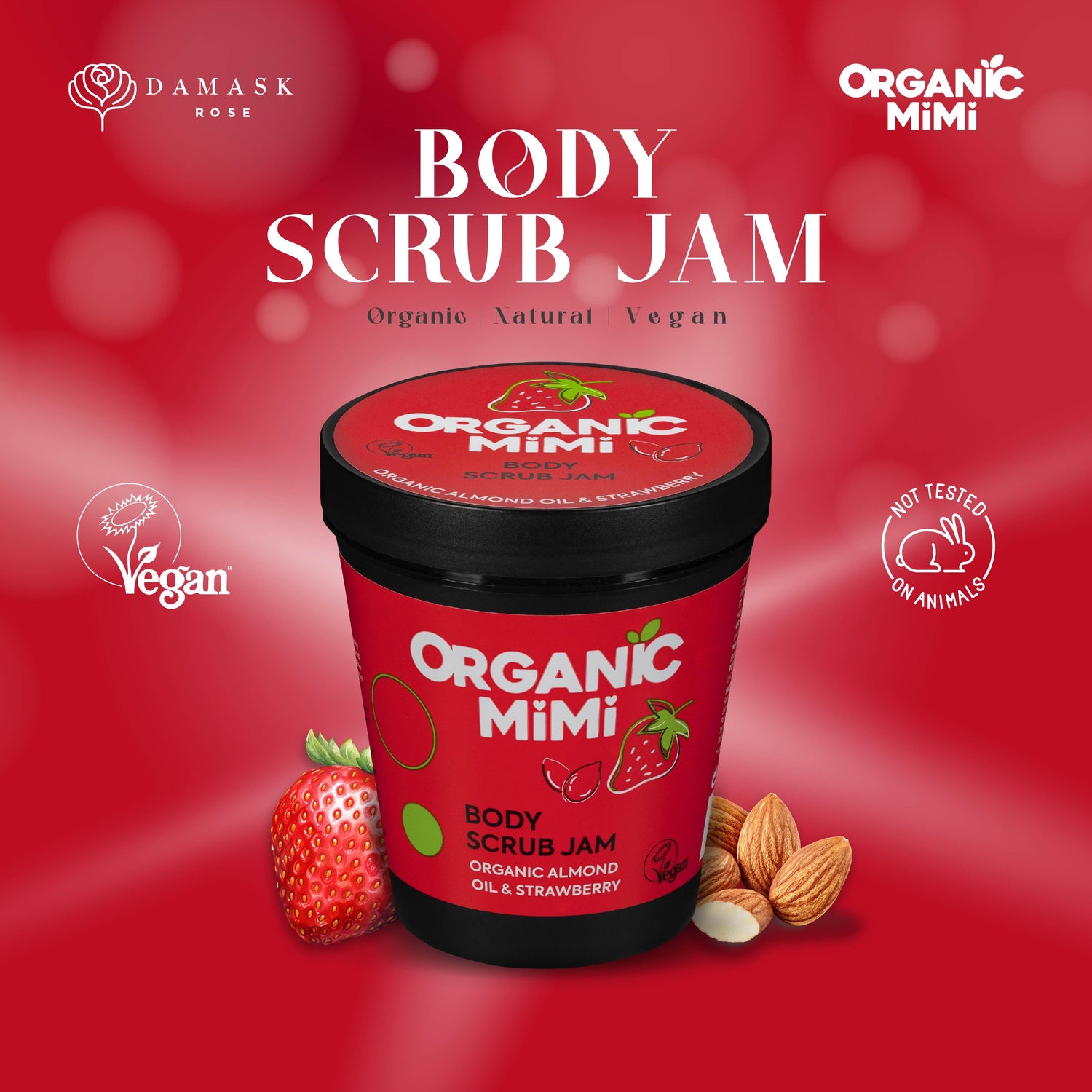 Organic Mimi, Body Scrub Jam Almond &amp; Strawberry, 250 g by Damask Rose