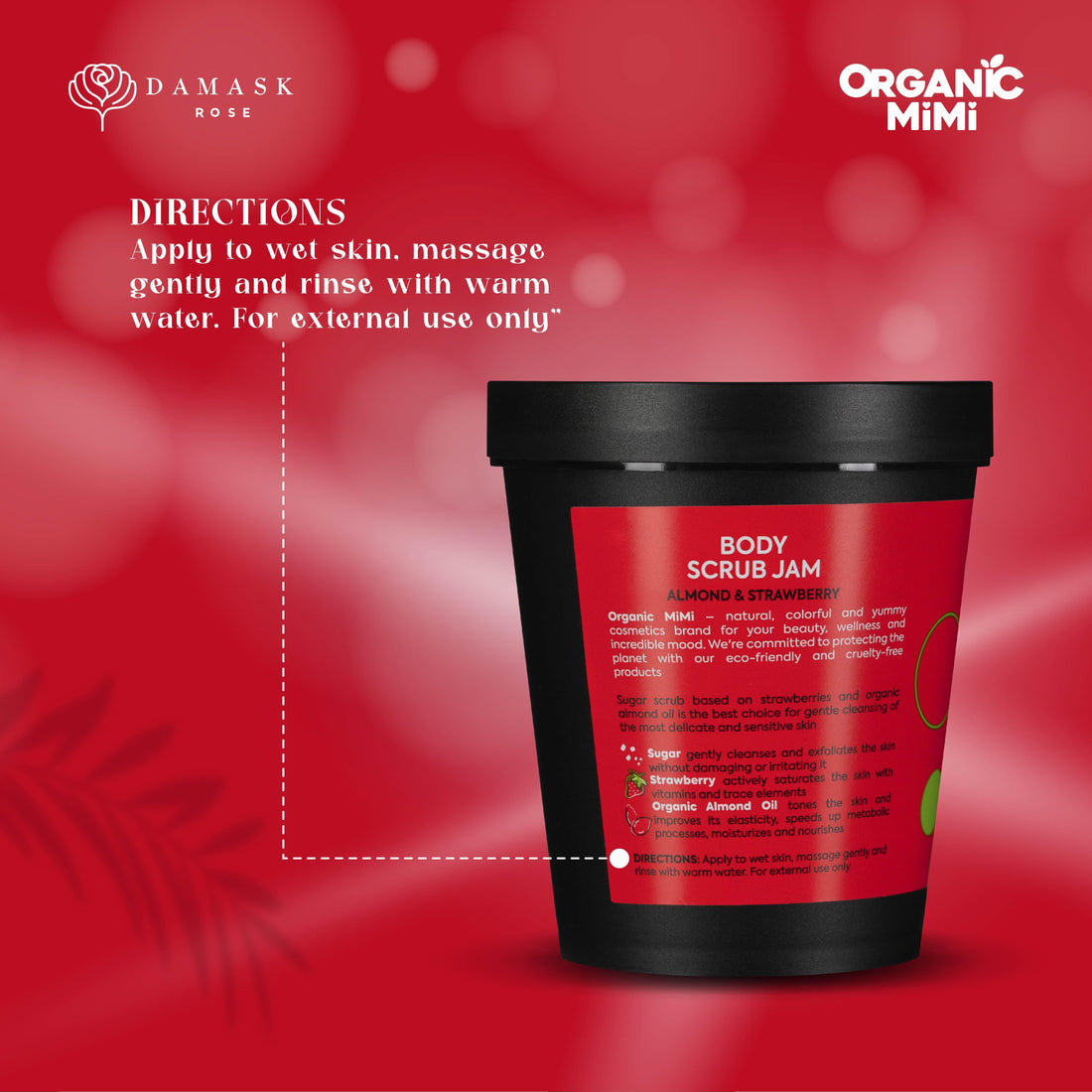 Organic Mimi, Body Scrub Jam Almond &amp; Strawberry, 250 g by Damask Rose