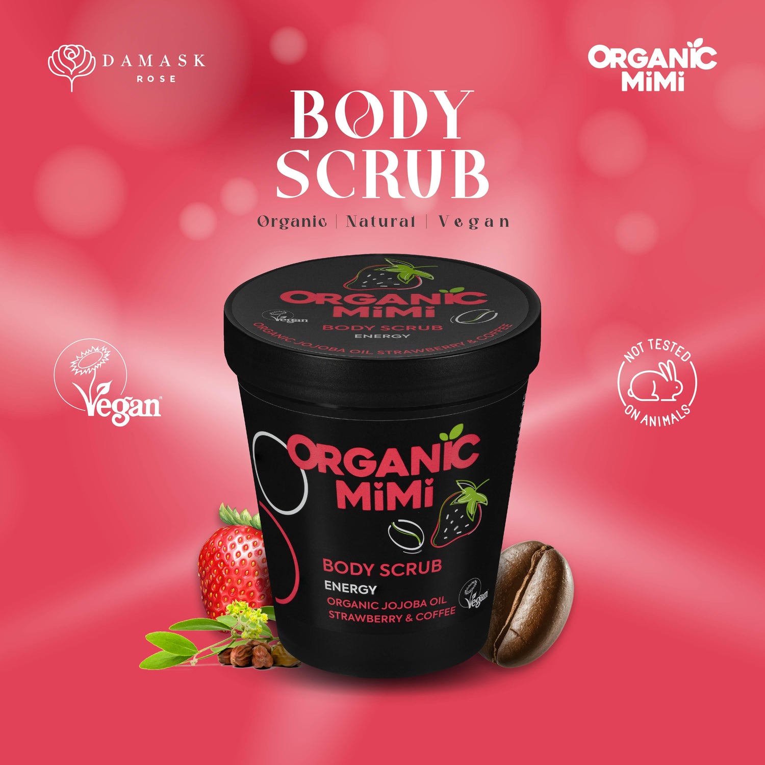 Organic Mimi, Body Scrub Energy Strawberry &amp; Coffee, 250 g by Damask Rose