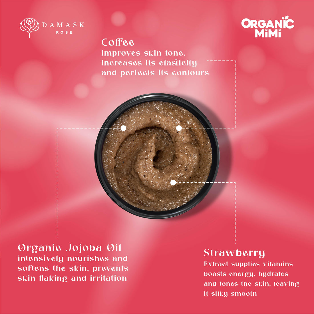 Organic Mimi, Body Scrub Energy Strawberry &amp; Coffee, 250 g by Damask Rose