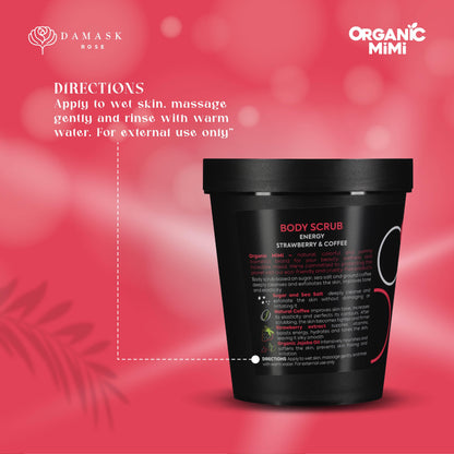 Organic Mimi, Body Scrub Energy Strawberry &amp; Coffee, 250 g by Damask Rose