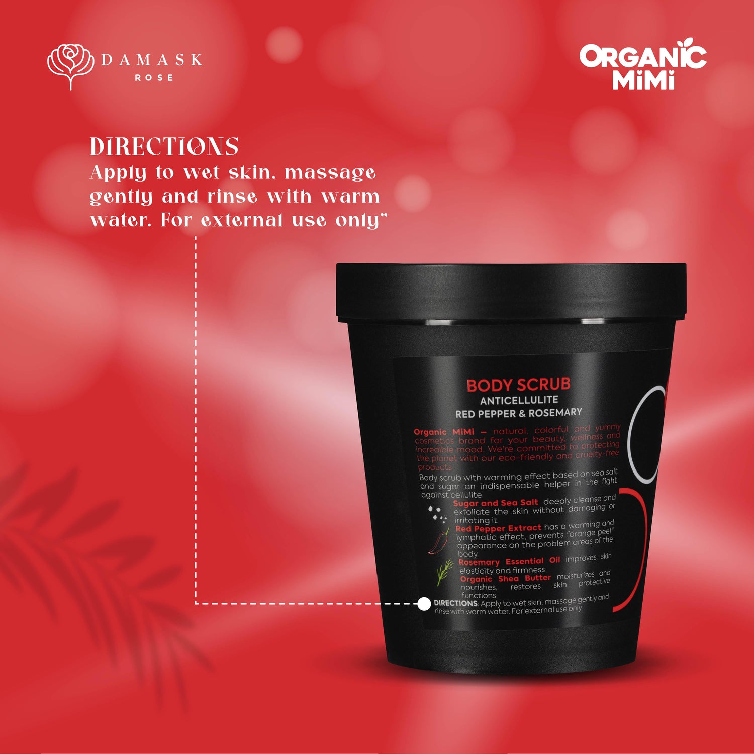 Organic Mimi, Body Scrub Anticellulite Red Pepper &amp; Rosemary, 250 g by Damask Rose