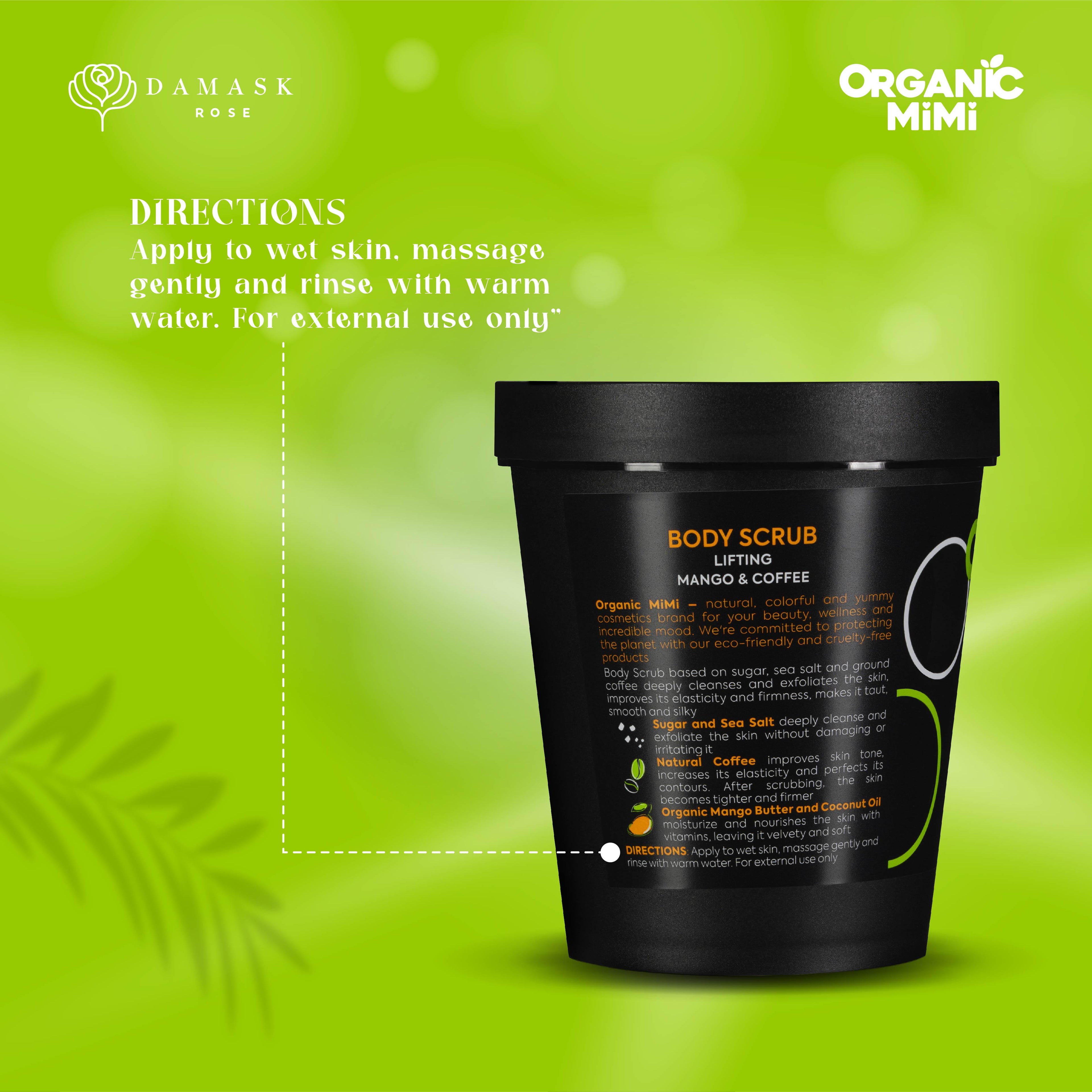 Organic Mimi, Body Scrub Lifting Mango &amp; Coffee, 250 g by Damask Rose