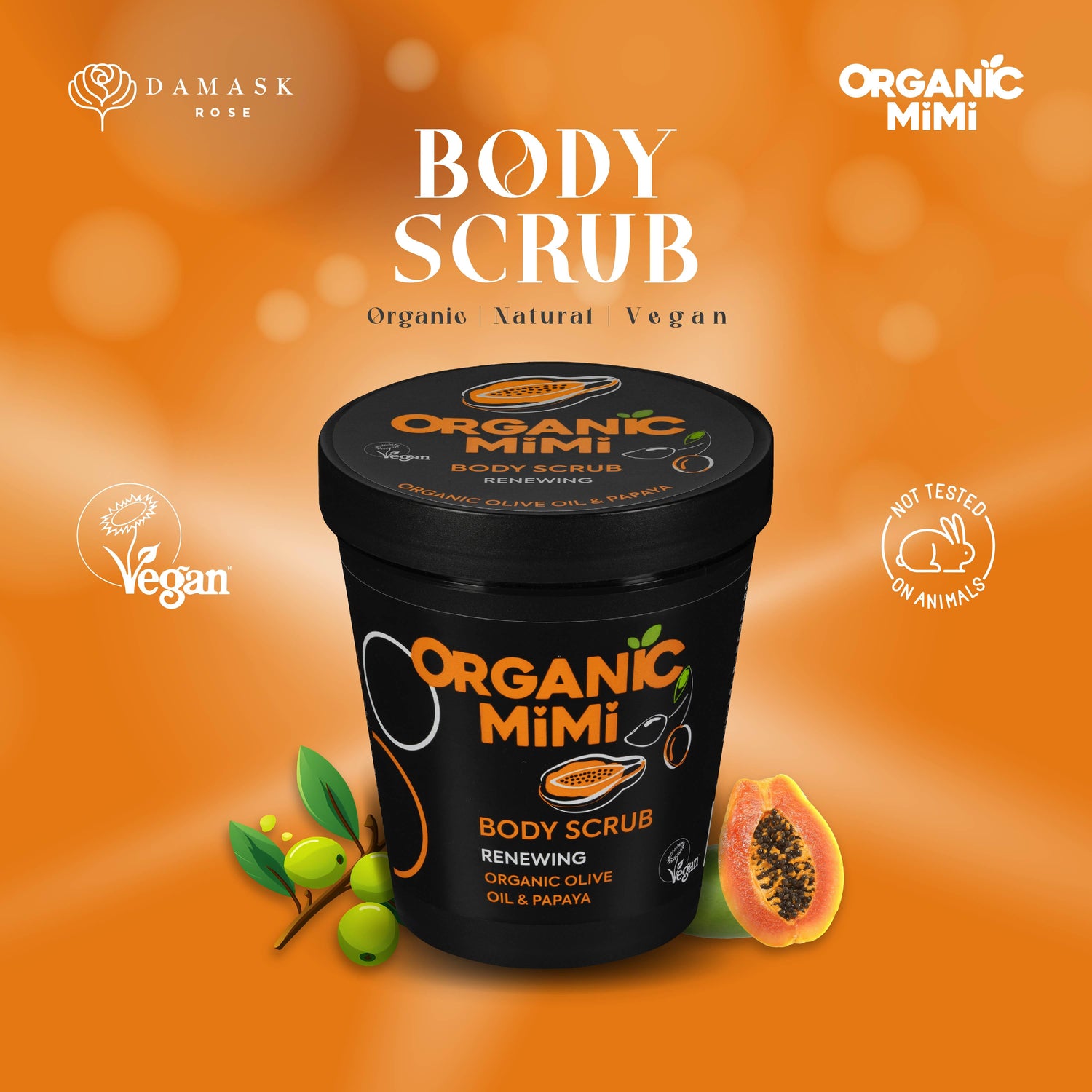 Organic Mimi, Body Scrub Renewing Olive &amp; Papaya, 250 g by Damask Rose