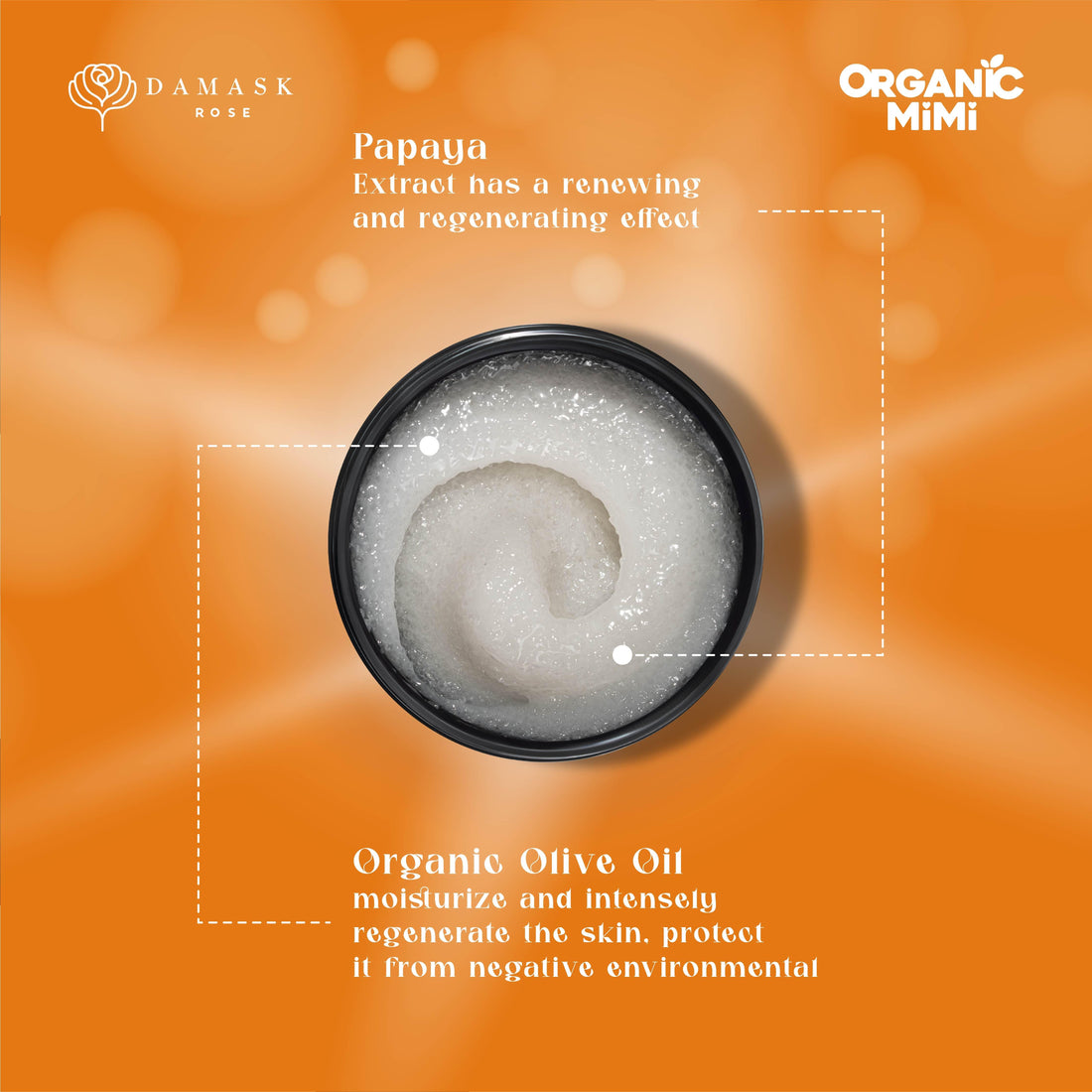Organic Mimi, Body Scrub Renewing Olive &amp; Papaya, 250 g by Damask Rose