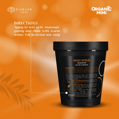 Organic Mimi, Body Scrub Renewing Olive &amp; Papaya, 250 g by Damask Rose