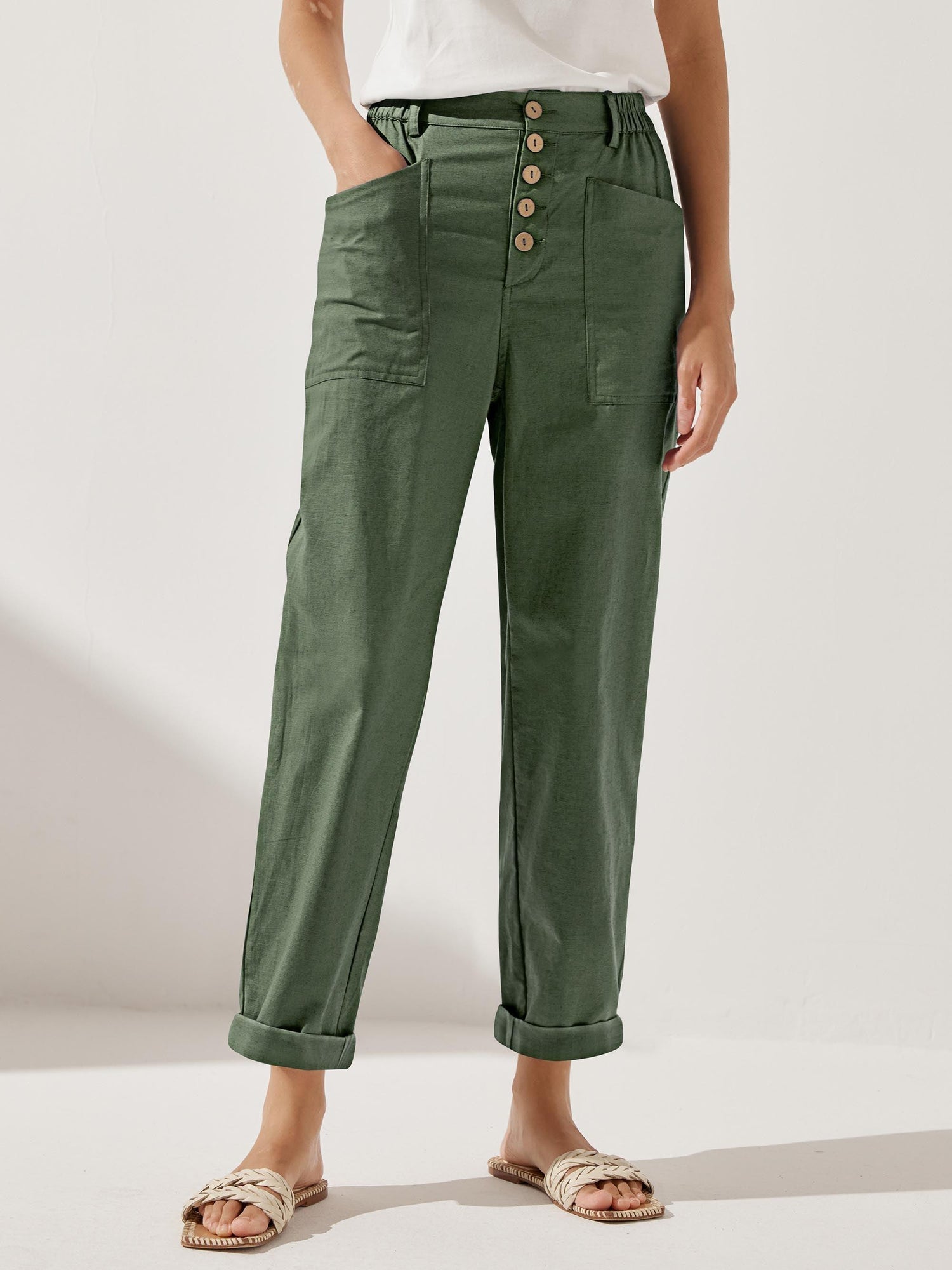 Linen Simple Button Fly Trousers HEIDI by LINTICO