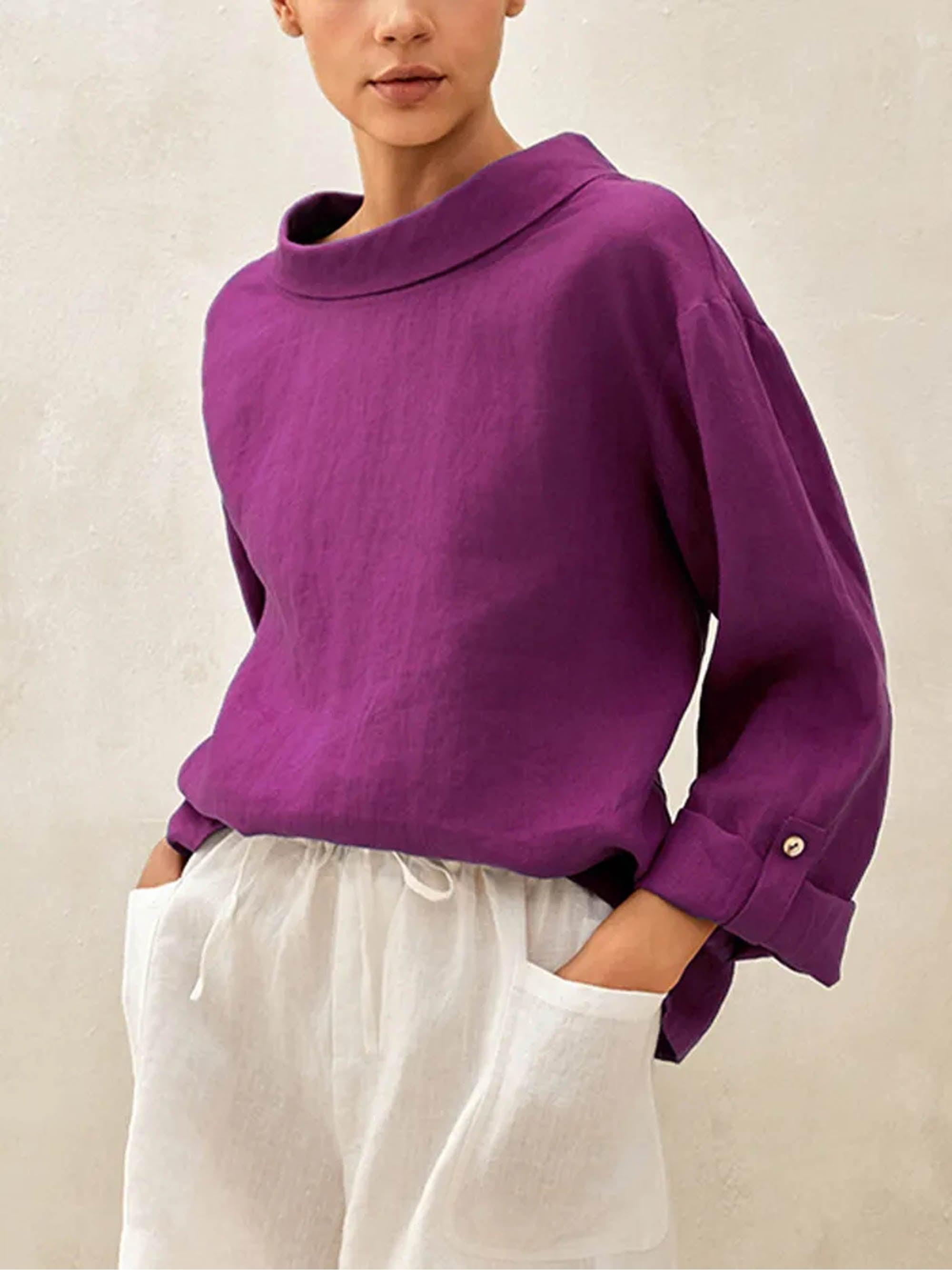 100% Linen Draped Neck Top HOLLIS by LINTICO