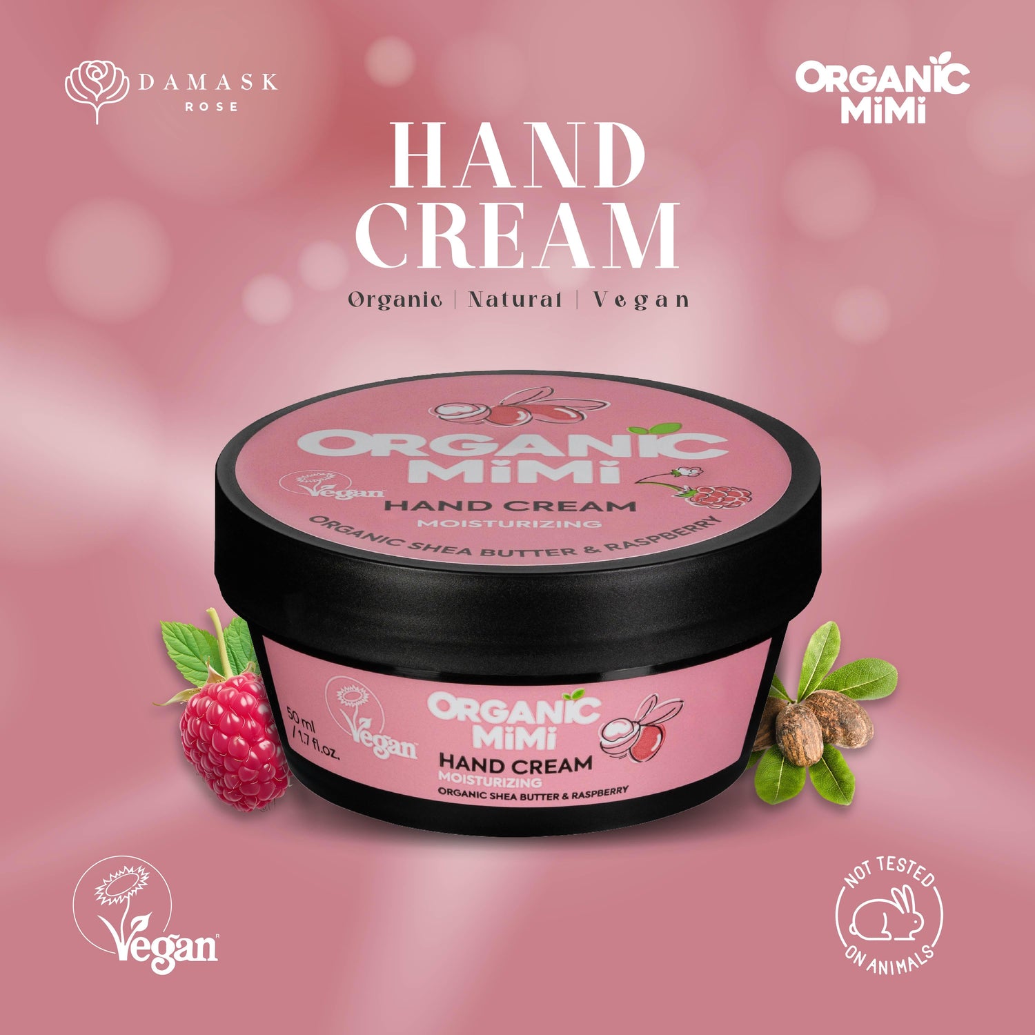 Organic Mimi, Hand Cream Moisturizing Shea &amp; Raspberry, 50 ml by Damask Rose