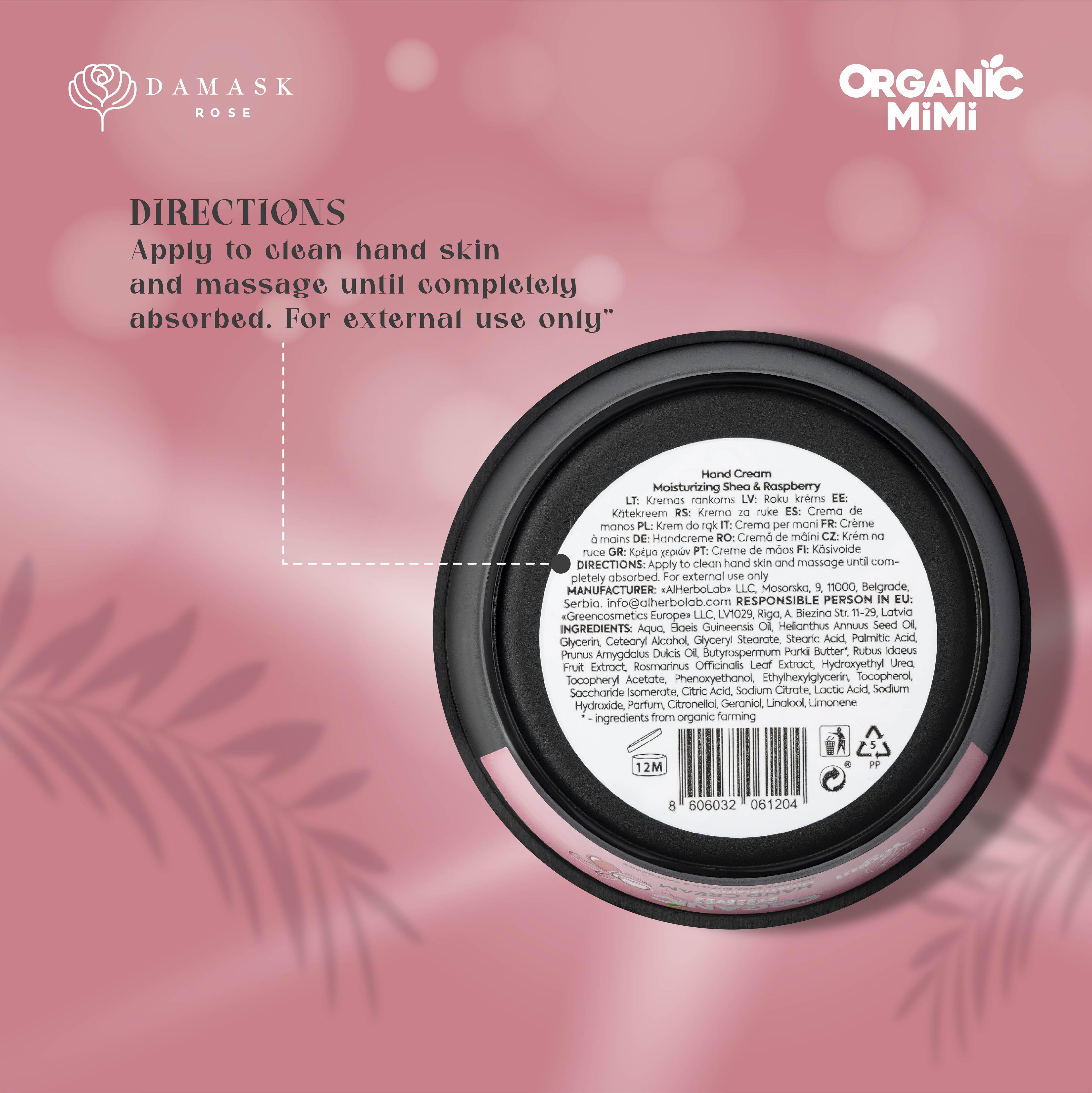 Organic Mimi, Hand Cream Moisturizing Shea &amp; Raspberry, 50 ml by Damask Rose