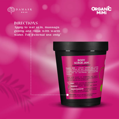 Organic Mimi, Body Scrub Jam Coconut &amp; Raspberry, 250 g by Damask Rose