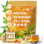 Premium Ginger Turmeric Tea Bags, Hand-made Blend of Ginger and Turmeric Herbal Tea, Eco-conscious Tea Bags. No Sugar, No Caffeine, No Gluten, Vegan.