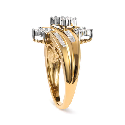 10K Two-Toned 1/2 Cttw Round And Baguette-Cut Composite Pear Head Diamond Ring (H-I Color, I2-I3 Clarity) - Ring Size 7 by Bids.com
