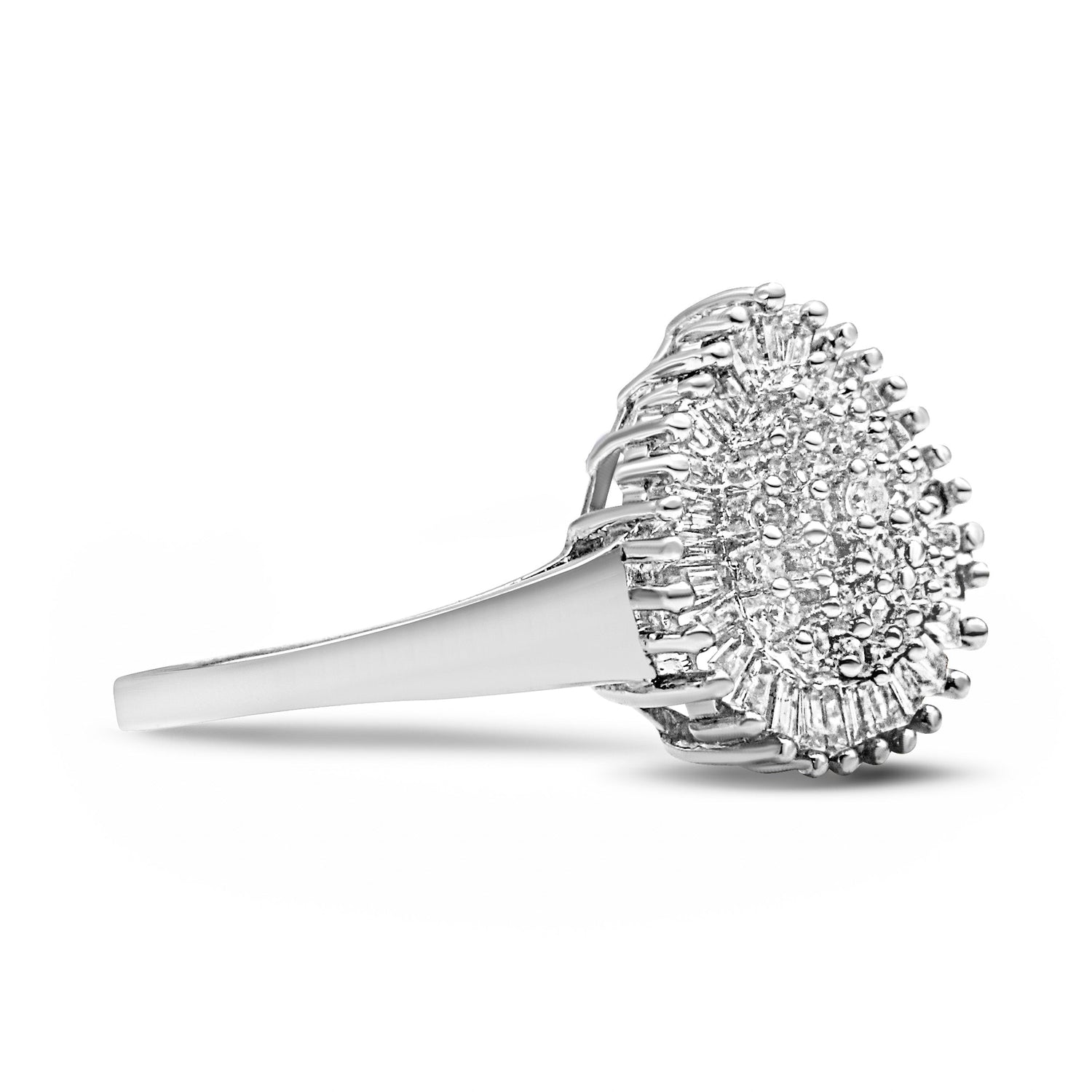 10K White Gold 1/2 Cttw Round &amp; Baguette Cut Diamond Pear Shaped Domed PavÃ© Cluster with Halo Cocktail Ring (H-I Color, SI1-SI2 Clarity) - Size 5 by Bids.com