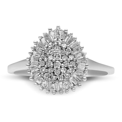 10K White Gold 1/2 Cttw Round &amp; Baguette Cut Diamond Pear Shaped Domed PavÃ© Cluster with Halo Cocktail Ring (H-I Color, SI1-SI2 Clarity) - Size 5 by Bids.com
