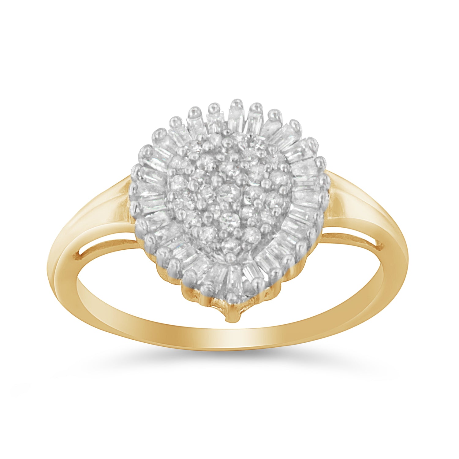 10K Yellow Gold 1/2 Cttw Round &amp; Baguette Cut Diamond Pear Shaped Domed PavÃ© Cluster with Halo Cocktail Ring (J-K Color, I1-I2 Clarity) - Size 4-1/4 by Bids.com