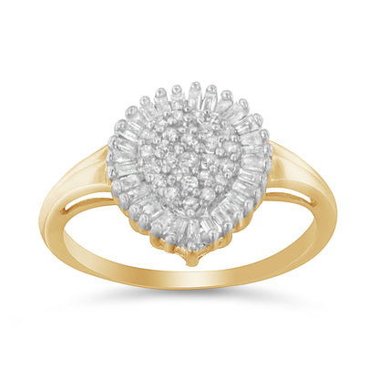 10K Yellow Gold 1/2 Cttw Round &amp; Baguette Cut Diamond Pear Shaped Domed PavÃ© Cluster with Halo Cocktail Ring (J-K Color, I1-I2 Clarity) - Size 4-1/4 by Bids.com