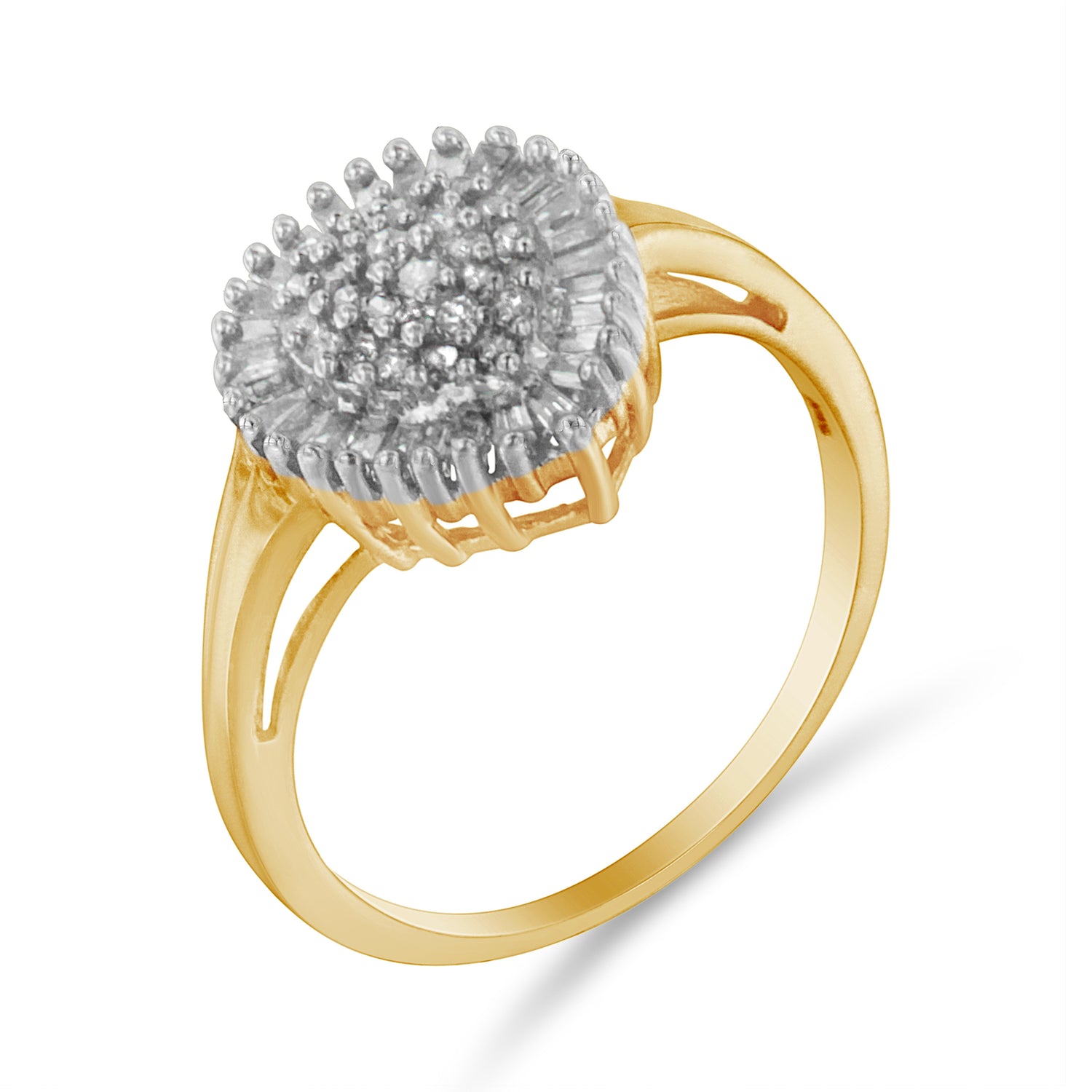 10K Yellow Gold 1/2 Cttw Round &amp; Baguette Cut Diamond Pear Shaped Domed PavÃ© Cluster with Halo Cocktail Ring (J-K Color, I1-I2 Clarity) - Size 4-1/4 by Bids.com