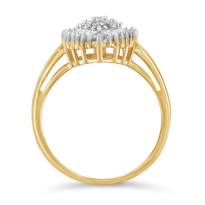 10K Yellow Gold 1/2 Cttw Round &amp; Baguette Cut Diamond Pear Shaped Domed PavÃ© Cluster with Halo Cocktail Ring (J-K Color, I1-I2 Clarity) - Size 4-1/4 by Bids.com