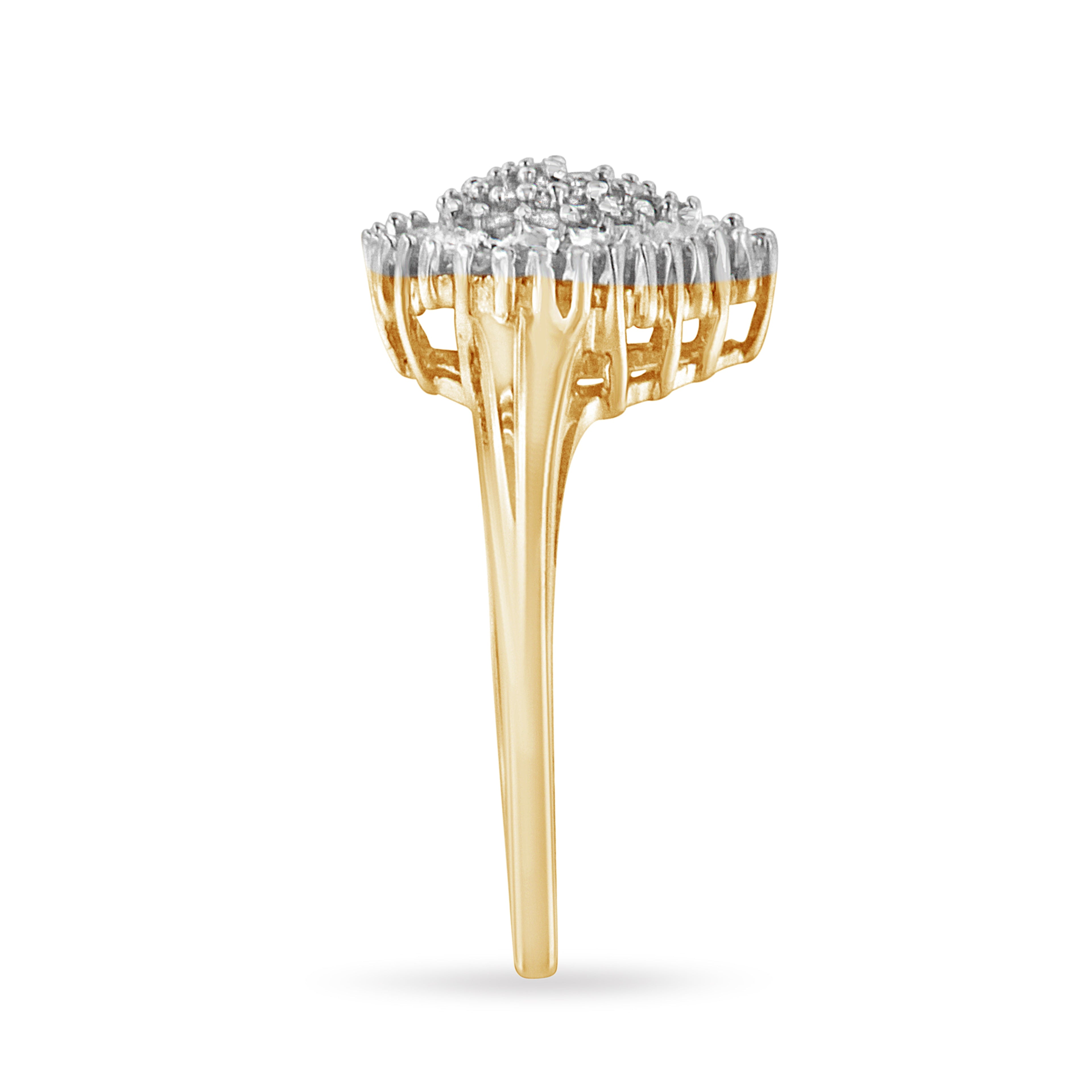 10K Yellow Gold 1/2 Cttw Round &amp; Baguette Cut Diamond Pear Shaped Domed PavÃ© Cluster with Halo Cocktail Ring (J-K Color, I1-I2 Clarity) - Size 4-1/4 by Bids.com