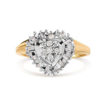 10K Yellow Gold 1/4 Cttw Round and Baguette cut Diamond Heart Shape Ballerina Ring (H-I Color, I1-I2 Clarity) - Ring Size 7 by Bids.com