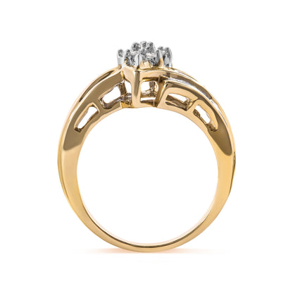 10K Yellow Gold 1/2 Cttw Round And Baguette-cut Diamond Cluster Head and Channel Set Shank Ring (H-I Color, I1-I2 Clarity) - Ring Size 7 by Bids.com