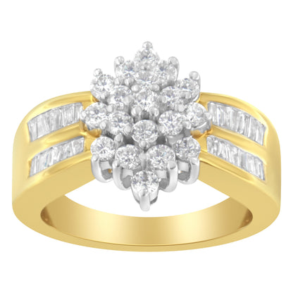 10K Yellow Gold 1.0 Cttw Marquise Composite Diamond Cluster Cocktail Ring (H-I Color, SI2-I1 Clarity) - Size 7 by Bids.com