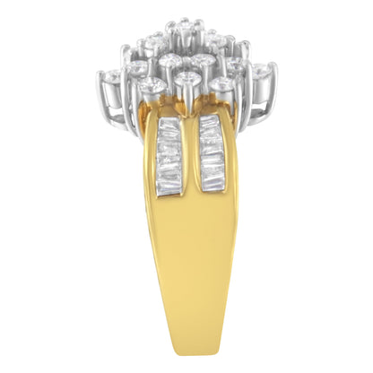 10K Yellow Gold 1.0 Cttw Marquise Composite Diamond Cluster Cocktail Ring (H-I Color, SI2-I1 Clarity) - Size 7 by Bids.com
