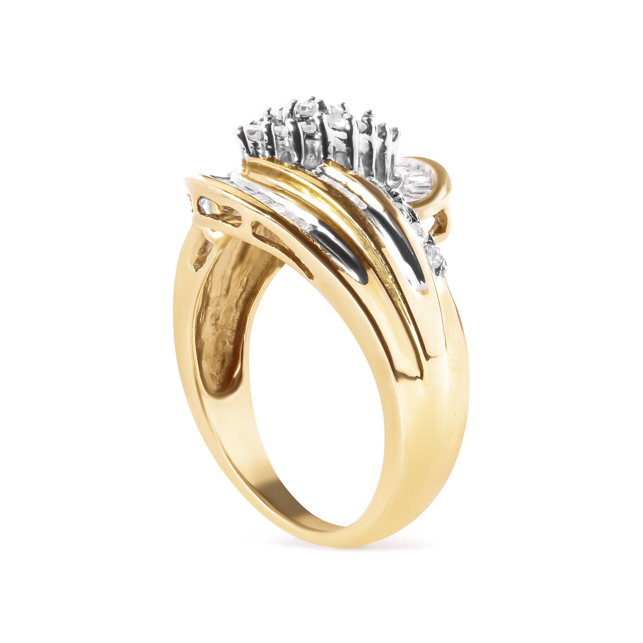 10K Yellow Gold 1/2 Cttw Diamond Pear Cluster and Swirl Ring (H-I Color, I1-I2 Clarity) - Ring Size 7 by Bids.com