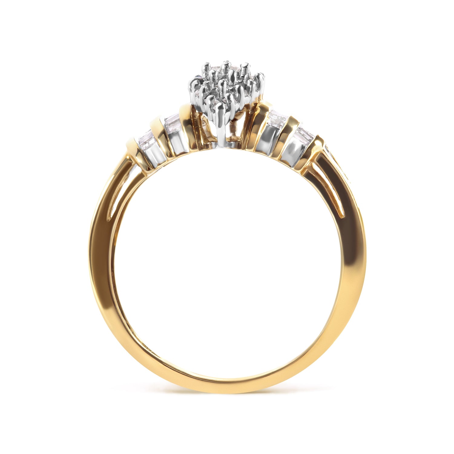10K Yellow Gold 1/2 Cttw Diamond Pear Shaped Head and Multi Row Channel Set Shank Ring (H-I Color, SI2-I1 Clarity) - Ring Size 7 by Bids.com