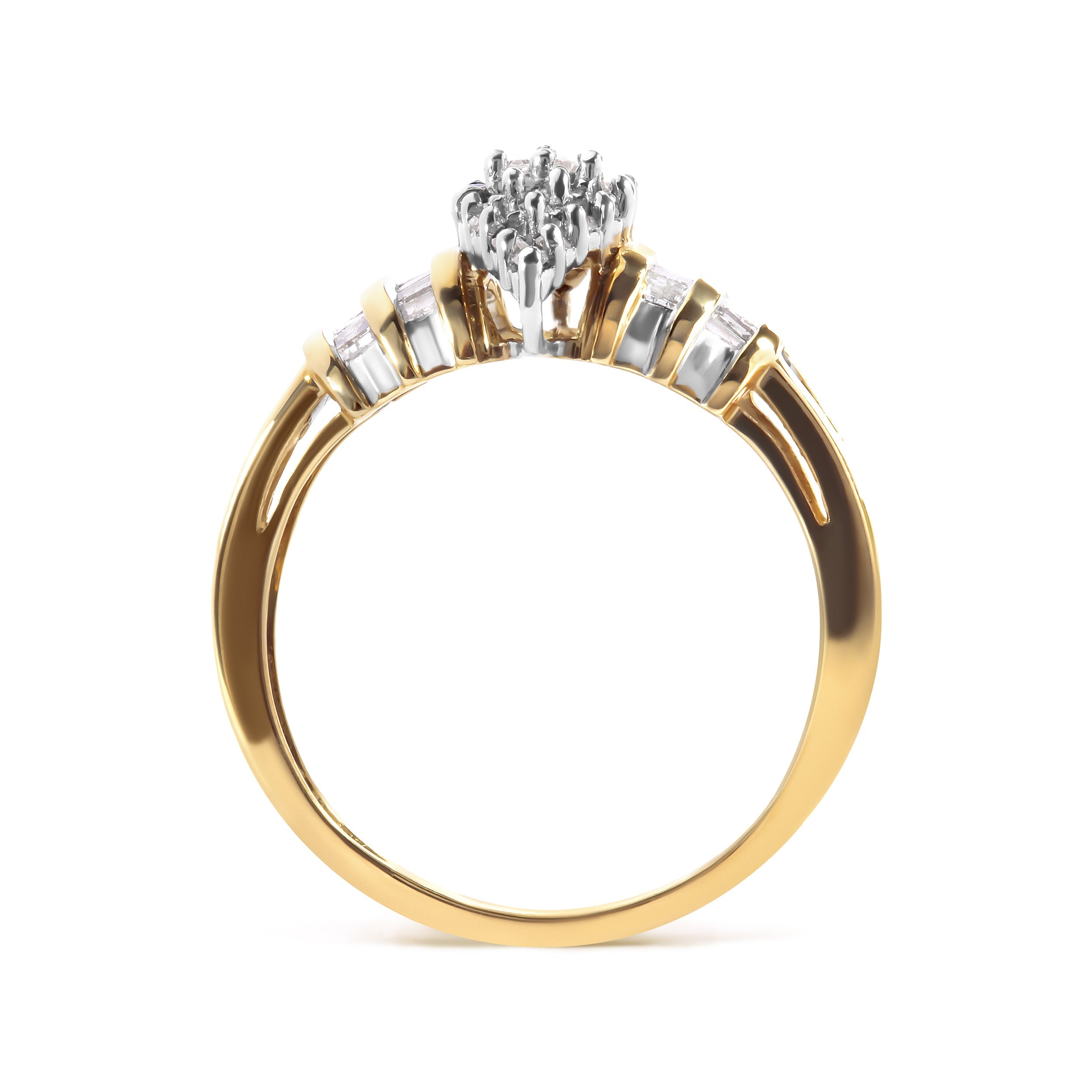10K Yellow Gold 1/2 Cttw Diamond Pear Shaped Head and Multi Row Channel Set Shank Ring (H-I Color, SI2-I1 Clarity) - Ring Size 7 by Bids.com