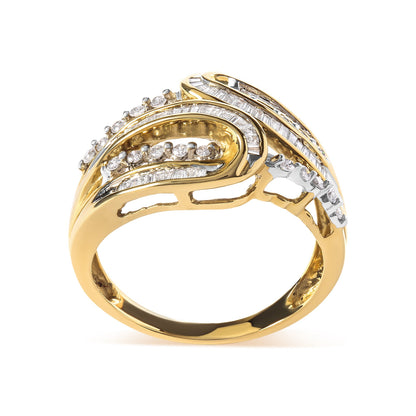 10K Yellow Gold 1/2 Cttw Round and Baguette cut Diamond Open Space Bypass Ring (H-I Color, SI2-I1 Clarity) - Ring Size 7  DestGlow