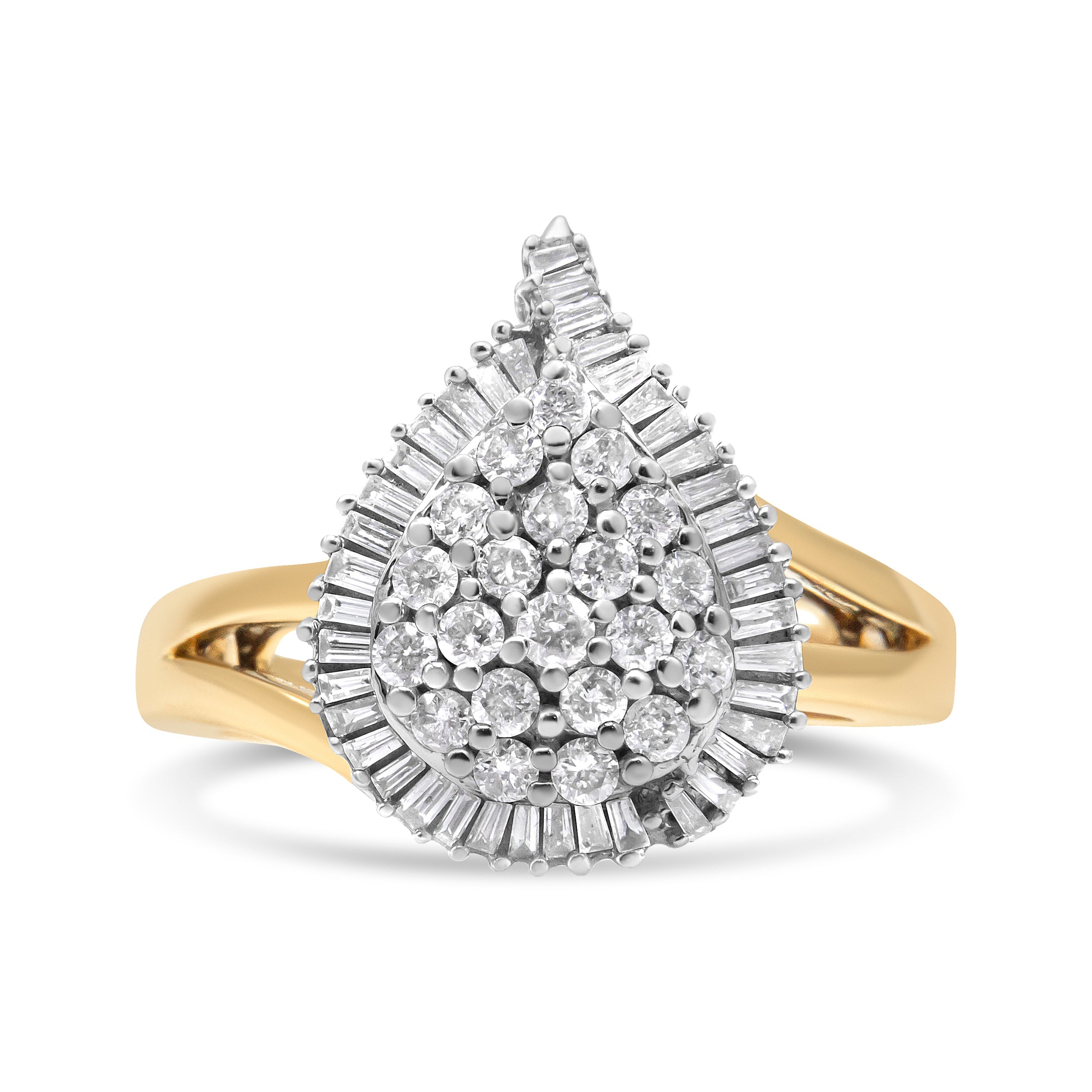 14K Yellow and White Gold 1.00 Cttw Round and Baguette-Cut Diamond Ballerina Cocktail Ring (H-I Color, SI2-I1 Clarity) by Bids.com